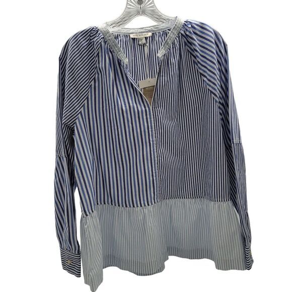 Tops - NWT Free Assembly Color Block Striped Sections Vneck Peplum Top Long Sleeve Sz L